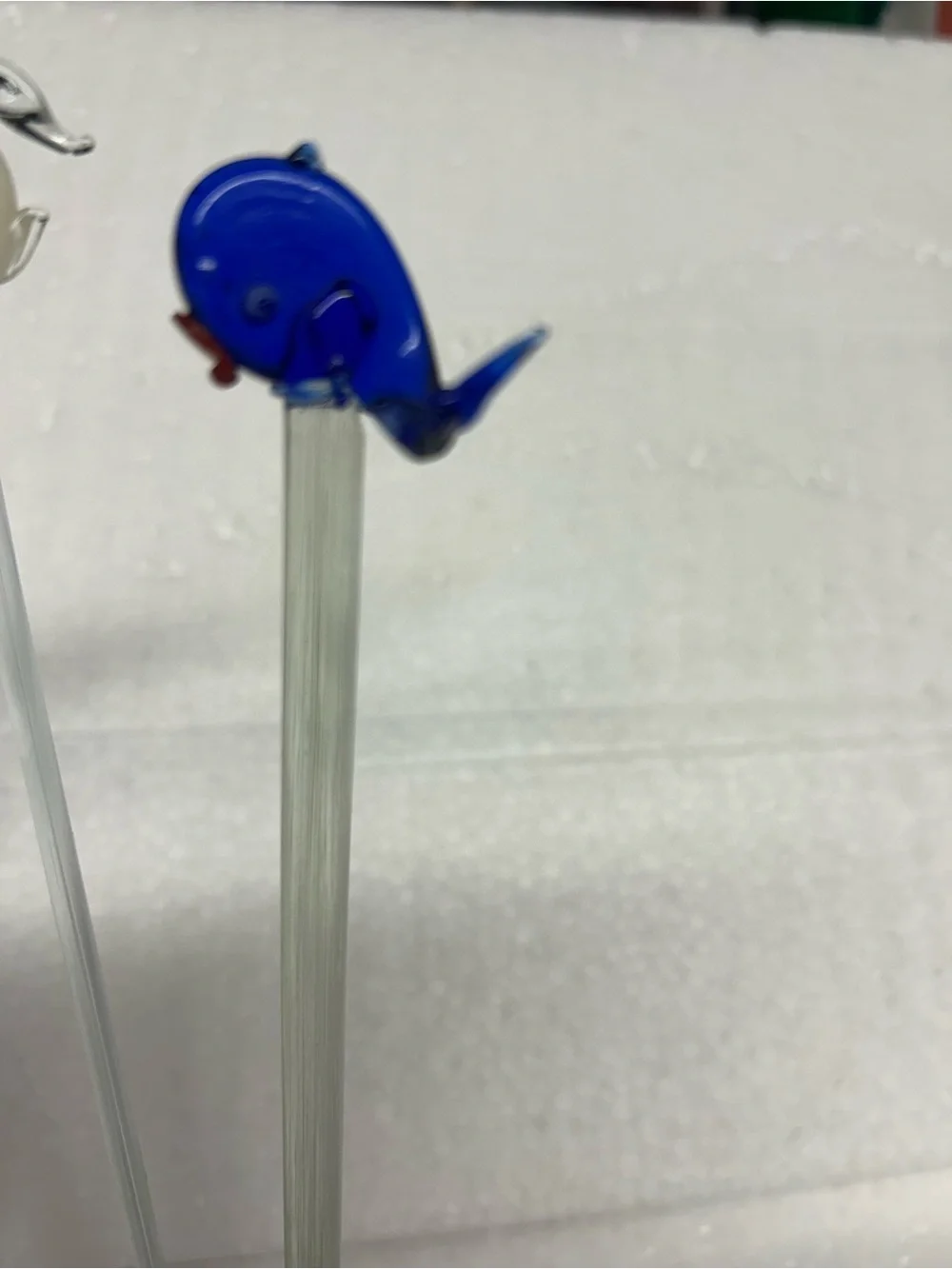 Handmade Glass Fish Drink Stirrer Set - Blue & Clear pop